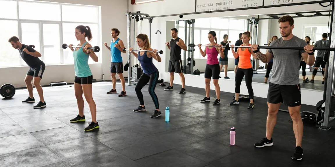 Anabolika Shop - Sportler trainieren im modernen Fitnessstudio mit Gewichten und Motivationsspruch an der Wand.