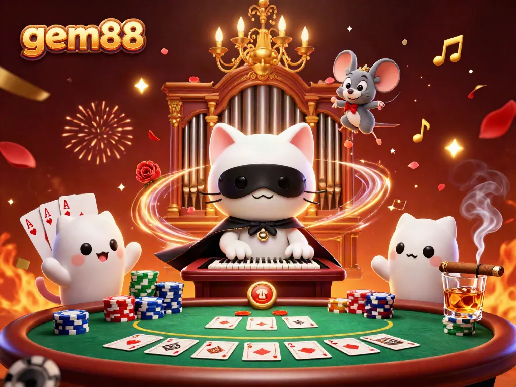 Experience thrilling gaming adventures at gem88 with a fantasy-themed casino illustration showcasing playful characters.