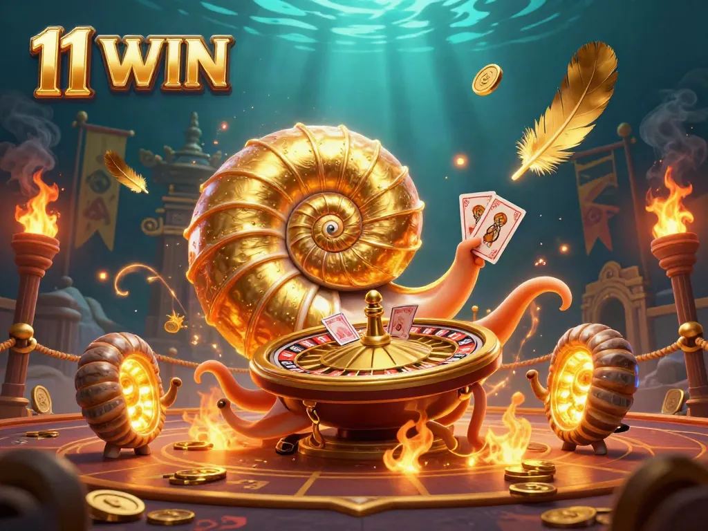 Experience thrilling gaming action with the vibrant 11 WIN gambling scene filled with unique casino elements.