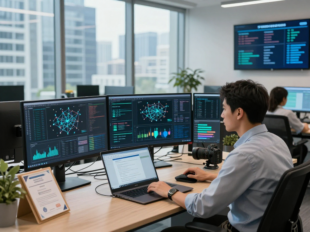 Daten- und IT-Sicherheit Dienstleistung in einem modernen Büro zur Analyse von Sicherheitsdaten.