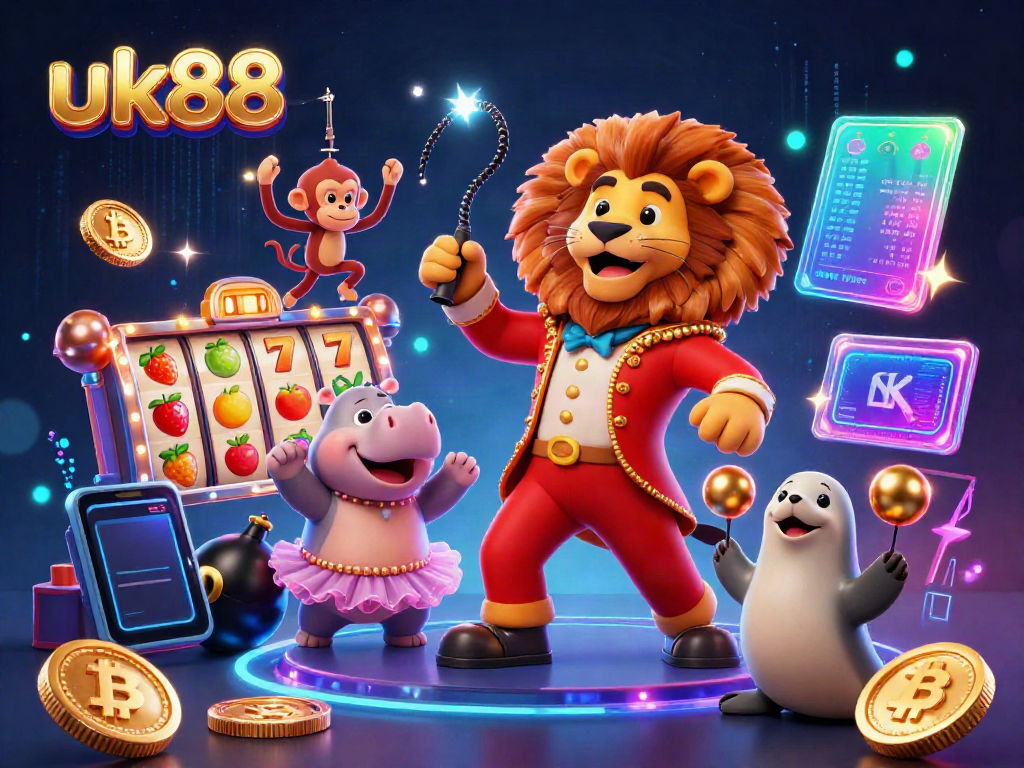 Experience thrilling wins at uk88 with vibrant 3D casino excitement featuring playful characters and glowing game elements.