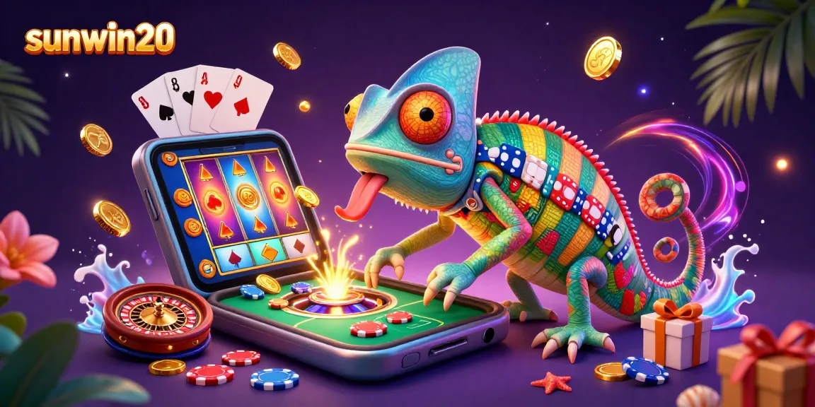 Experience thrilling rewards with sunwin20 in this vibrant casino scene featuring a colorful chameleon!