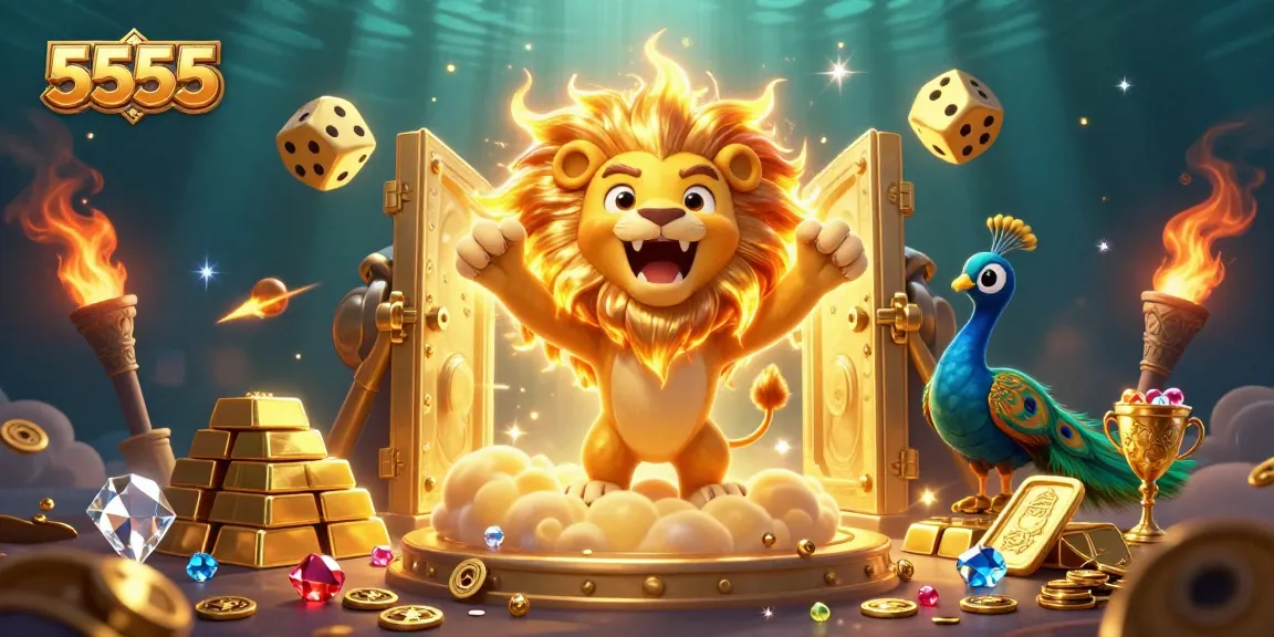 Engage with the 5555 transformation theme featuring lively casino elements in a stunning 3D illustration.