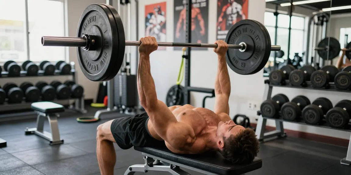 Ein Bodybuilder hebt Gewichte mit Utinon Steroiden für optimale Ergebnisse in einem modernen Fitnessstudio.