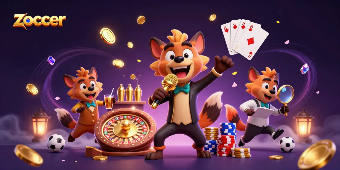Zoccer sports betting scene with hyenas as casino staff, vibrant with games and glowing elements