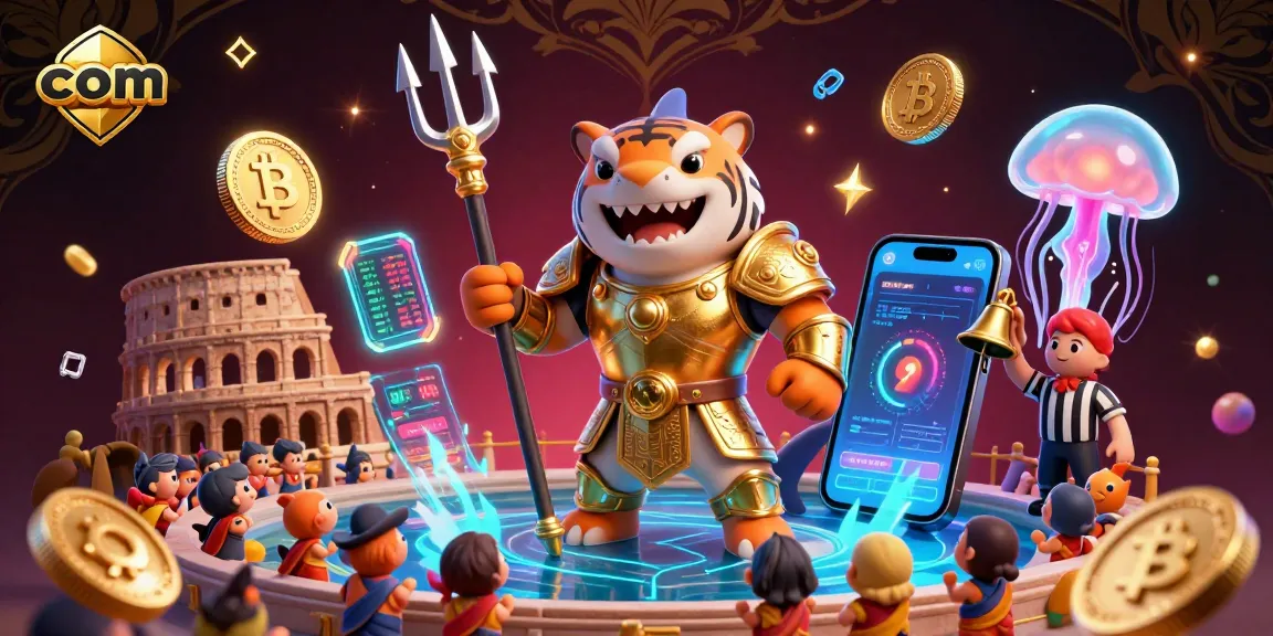 Engage with com in a vibrant underwater casino featuring a tiger shark in golden armor amidst Bitcoin and Ethereum elements.